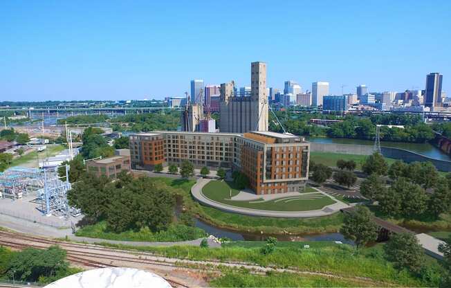 Artist rendering of the exterior of Hydro apartments on the James River