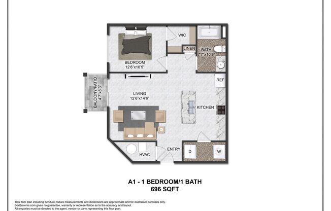 1 bed, 1 bath, 696 sqft, $1,490, Unit 1208