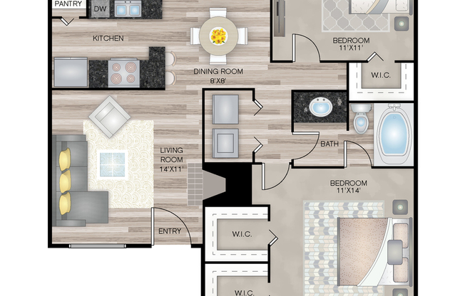 2 beds, 1 bath, 856 sqft, $885