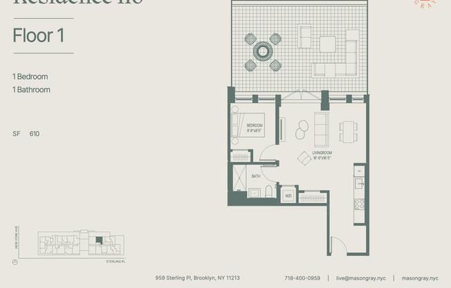 1 bed, 1 bath, 610 sqft, $4,495, Unit 116