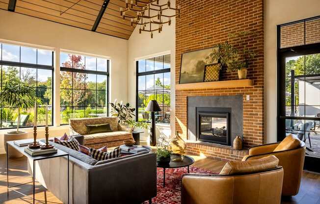 A living room with a fireplace and a couch.