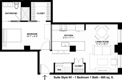 1 bed, 1 bath, 665 sqft, $1,402