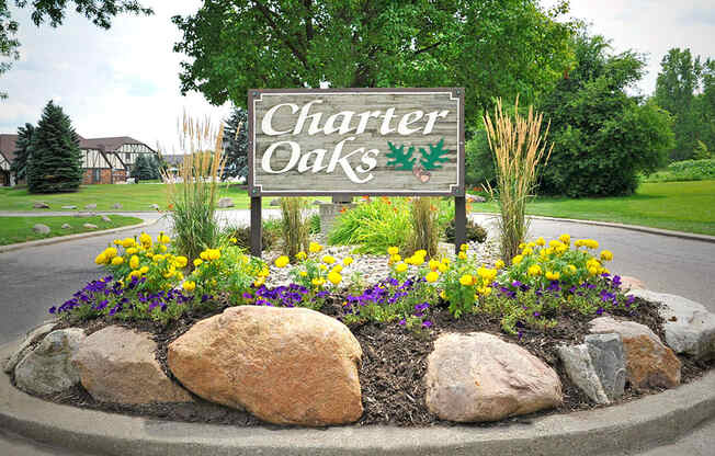 Property Entry Sign at Charter Oaks Apartments, Davison, Michigan