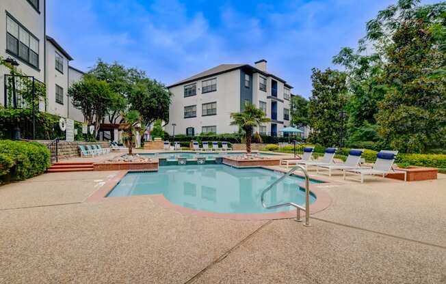 our apartments have a resort style pool with lounge chairs