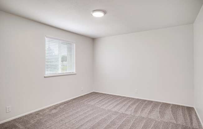 an empty room with carpet and a window