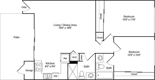 2 beds, 2 baths, 874 sqft, $3,585