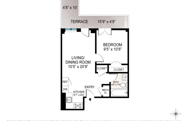 1 bed, 1 bath, $3,800, Unit 2R