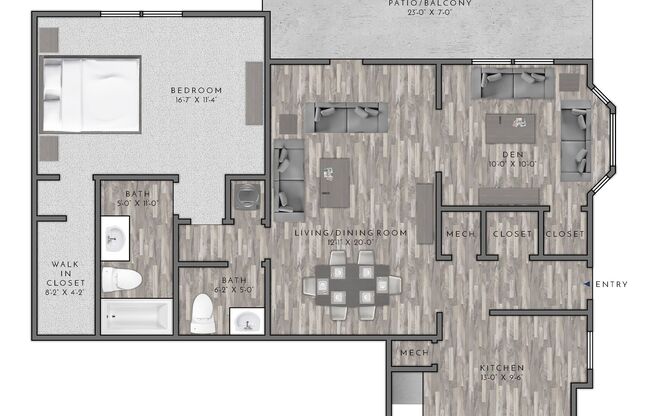 1 bed, 1.5 baths, 1,009 sqft, $2,265