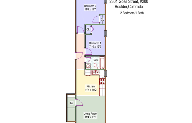 2 beds, 1 bath, 690 sqft, $2,800, Unit 200