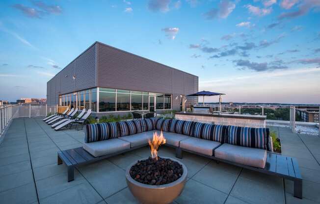 Rooftop deck with fire pit and grills at Valo, Washington, 20024