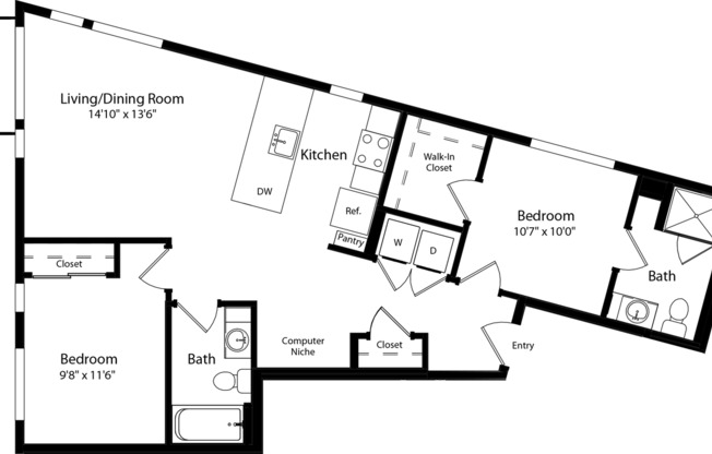 2 beds, 2 baths, 984 sqft, $3,735, Unit 642