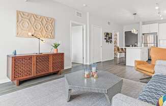 a living room with a couch and a coffee table