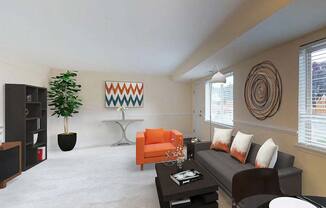 indoor seating area with contemporary sofa and chair at Gainsborough Court Apartments, Fairfax, VA, 22030