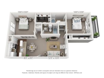 2 beds, 2 baths, 963 sqft, $1,410