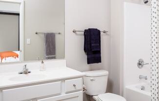 Bathroom at Confluence on 3rd Apartments in Downtown Des Moines