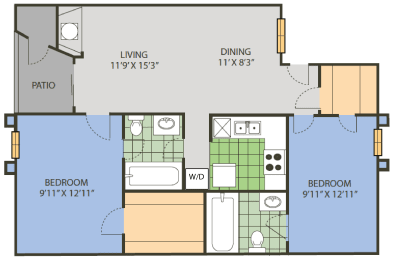 2 beds, 2 baths, 959 sqft, $1,283