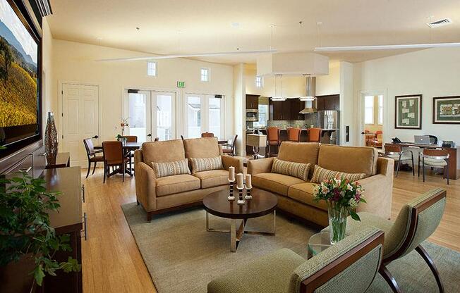 Living Room With Television, at Ralston Courtyard Apartments, California