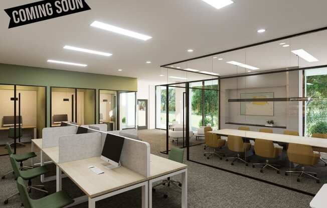 Community center- business center workspace chairs with computers and desks