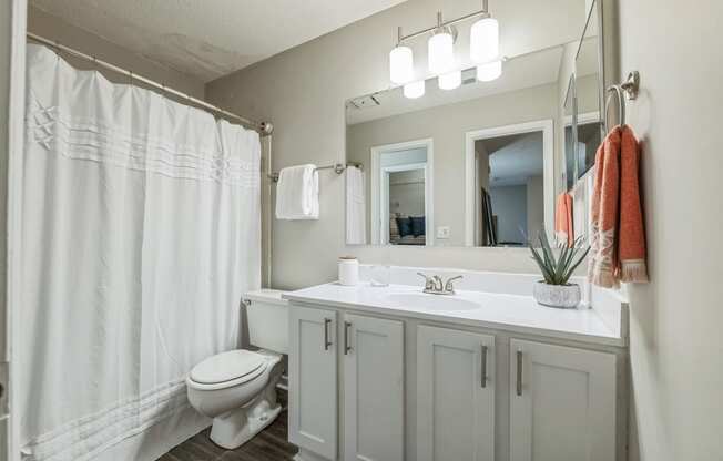 a bathroom with a shower and a sink and a toilet