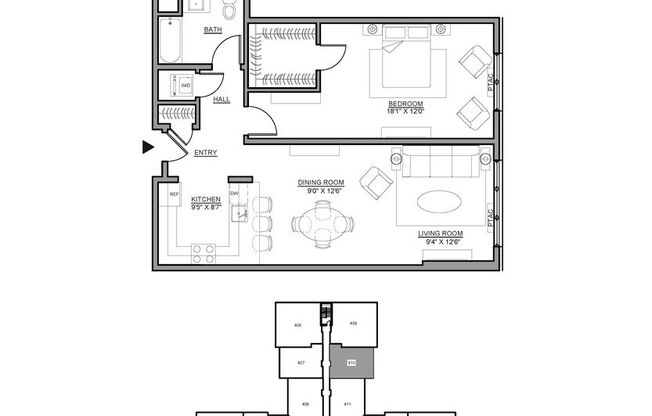 1 bed, 1 bath, 961 sqft, $2,650, Unit 410