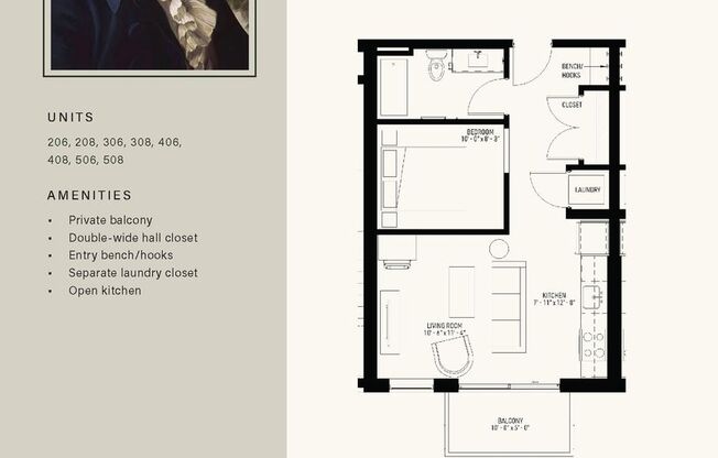 1 bed, 1 bath, 570 sqft, $1,610, Unit 408