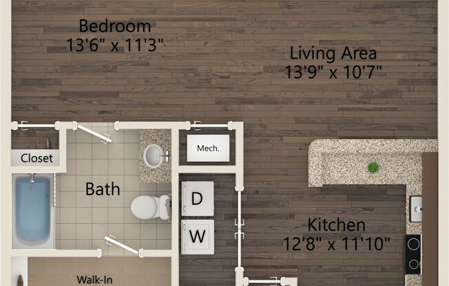 Studio, 1 bath, 1,096 sqft, $1,007