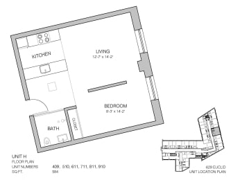 1 bed, 1 bath, 584 sqft, $1,055