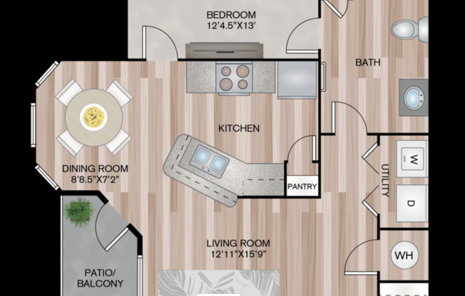 1 bed, 1 bath, 840 sqft, $1,212