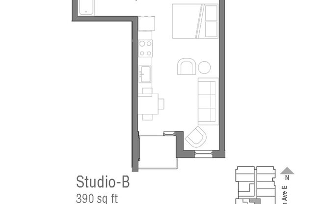 Studio, 1 bath, 391 sqft, $1,650