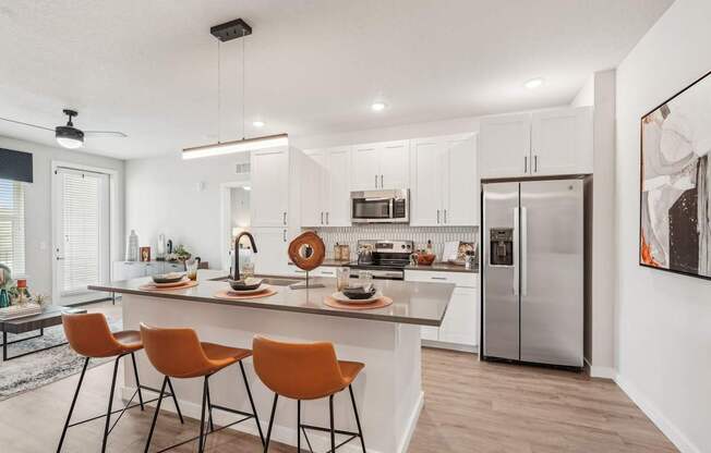 Furnished kitchen in one bedroom apartment model