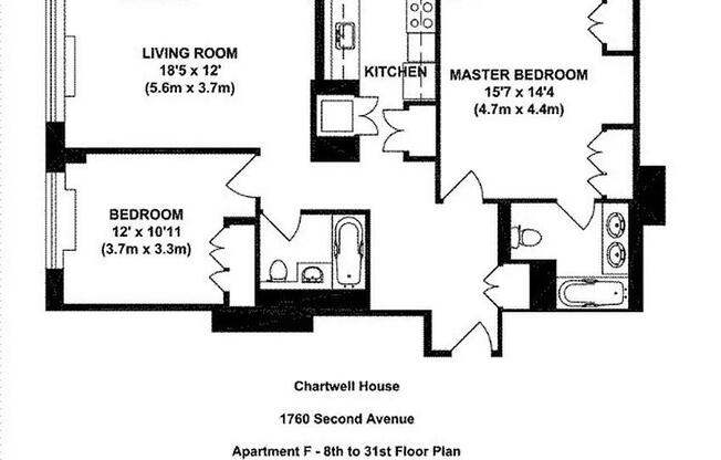 2 beds, 2 baths, 1,112 sqft, $7,000, Unit 15F