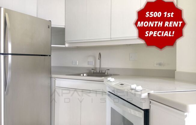 *VIEW FULL AD FOR DETAILS* $500 1ST MONTH RENT SPECIAL | RENOVATED HIGH-RISE STUDIO/1BA/1PK RENTAL IN MARCO POLO BUILDING! POOL! SAUNA! BASKETBALL & TENNIS COURT! BARBECUE AREA! | MCCULLY-MOILIILI