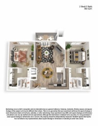 2 beds, 2 baths, 960 sqft, $2,307