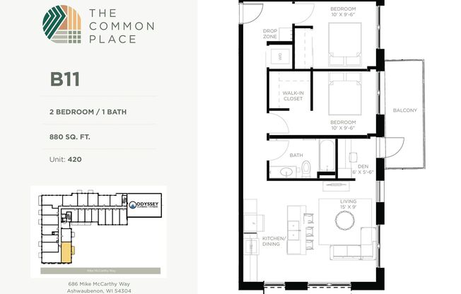 2 beds, 1 bath, 881 sqft, $1,895, Unit 520