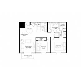 2 beds, 1.5 baths, 960 sqft, $1,243