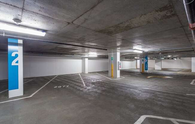 the interior of a parking garage