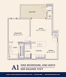 1 bed, 1 bath, 669 sqft, $1,495