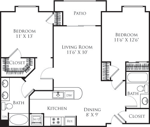 2 beds, 2 baths, 1,033 sqft, $3,144