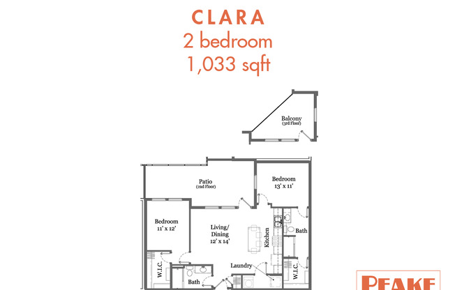 2 beds, 2 baths, 1,033 sqft, $1,599, Unit 202CH
