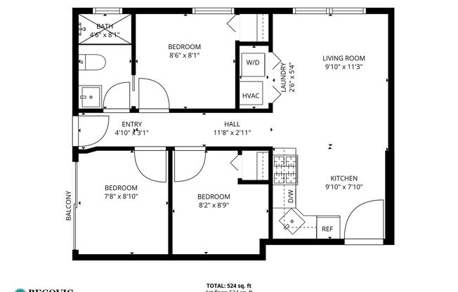 3 beds, 1 bath, 524 sqft, $1,995, Unit 1558.5-3S