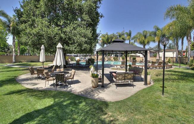 grass space and chairs with umbrellas at The Arbors at Mountain View, Mountain View, 94040