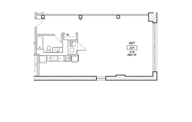 Studio, 1 bath, 888 sqft, $1,395, Unit 207