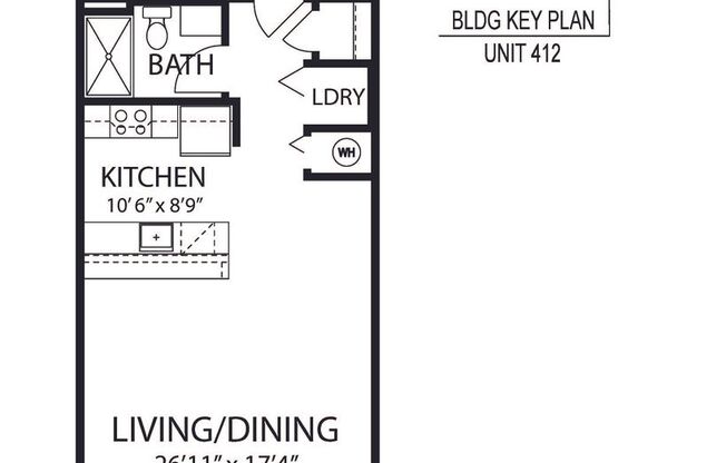 Studio, 1 bath, 450 sqft, $1,495, Unit 412