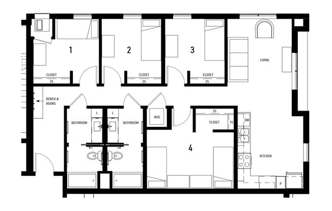 4 beds, 2 baths, 1,231 sqft, $3,240, Unit 305