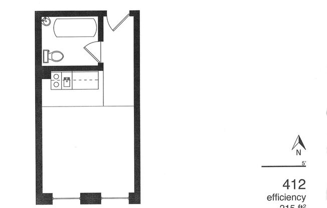 Studio, 1 bath, 200 sqft, $470, Unit 412