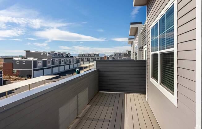view of the blue sky from the balcony at Palisade Park Townhomes, Broomfield