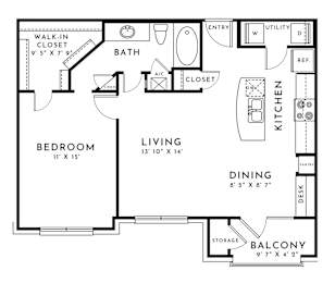 1 bed, 1 bath, 789 sqft, $1,243