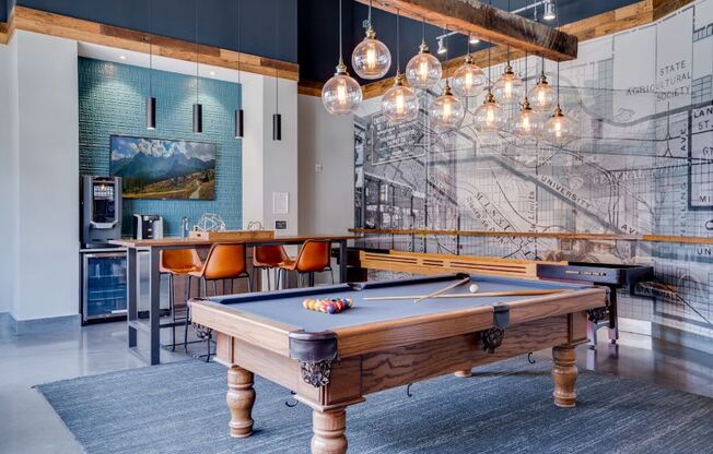 Pool table in Lounge with coffee bar and tables