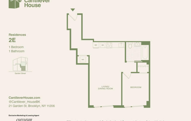1 bed, 1 bath, $3,428, Unit 2E