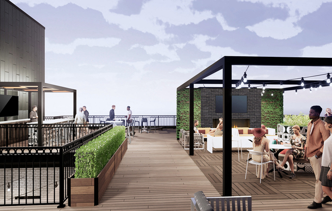 Quarter Phase II features a rooftop deck with lake and city views, bar and community dining area.